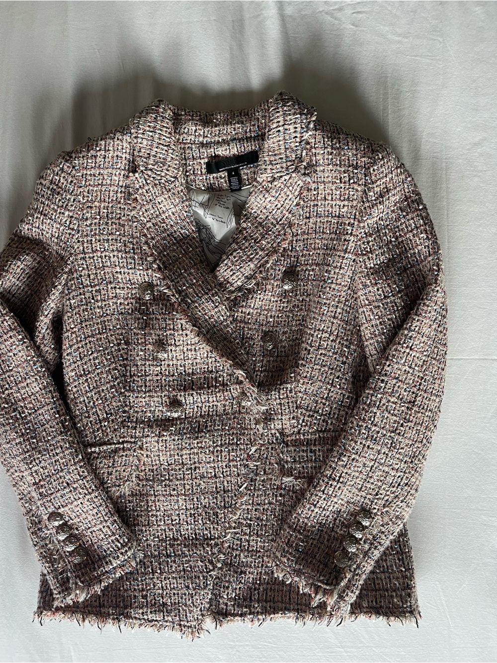White House Black Market Pink-Beige Tweed Double-Breasted Blazer